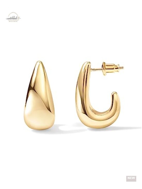 Jewelry - 14K Gold Plated 925 Sterling Silver Dome Hoop Earrings Women Statement